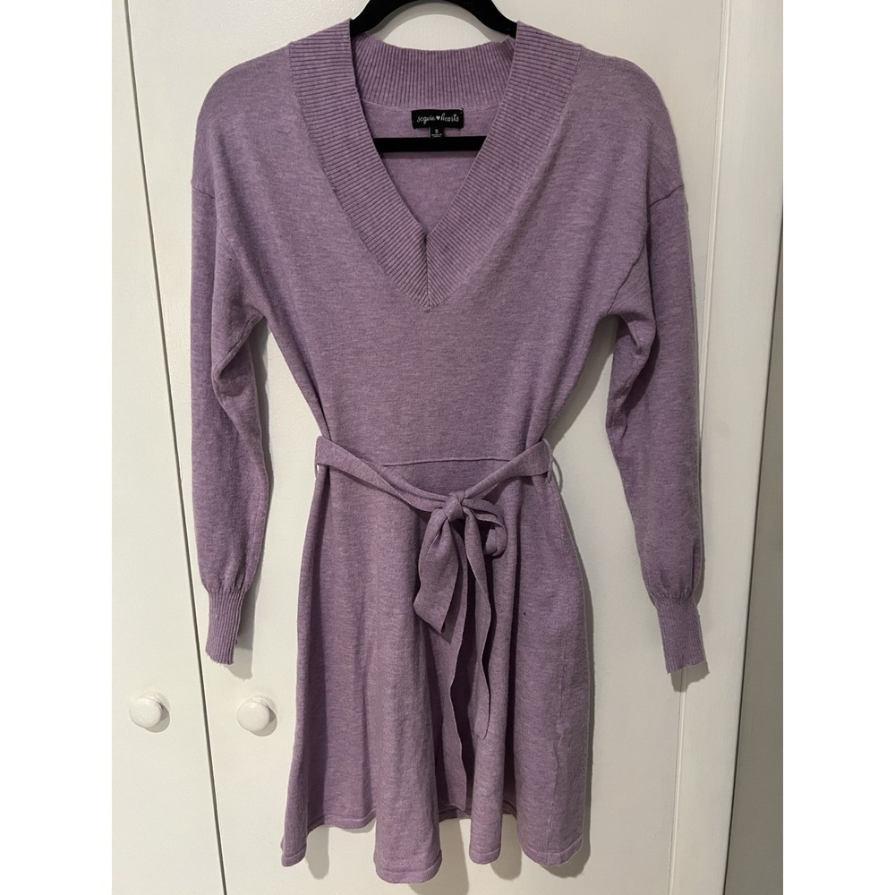 SEQUIN HEARTS Womens Purple Lilac Tie Front Long Sleeve V Neck Juniors Small